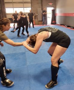 A picture from Warriors Krav Maga Online showing a girl having her hair pulled